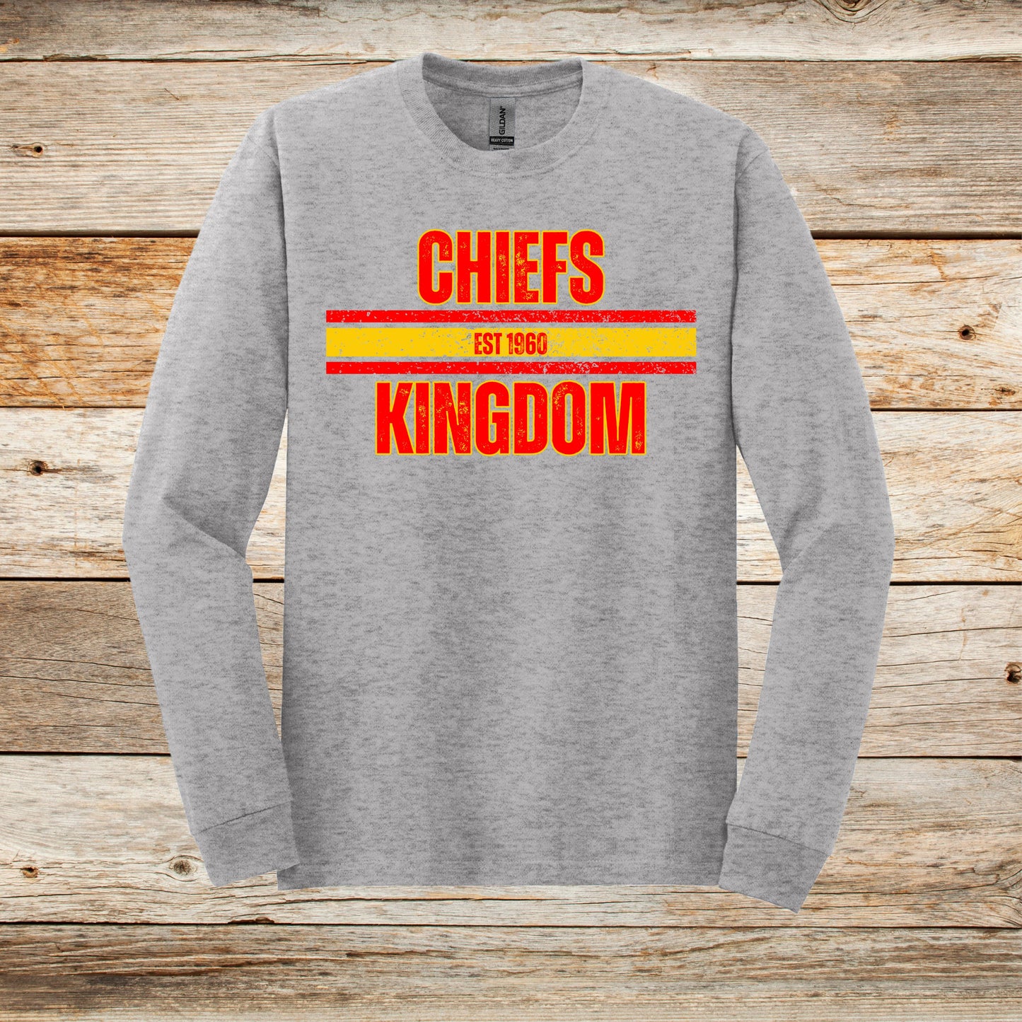 Football Long Sleeve T-Shirt - Chiefs Football - Chiefs Kingdom - Adult and Children's Tee Shirts - Sports Long Sleeve T-Shirts Graphic Avenue Sport Grey Adult Small 
