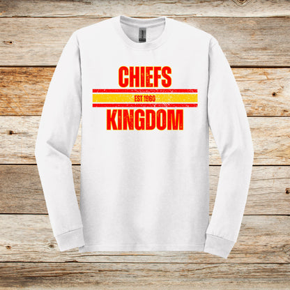 Football Long Sleeve T-Shirt - Chiefs Football - Chiefs Kingdom - Adult and Children's Tee Shirts - Sports Long Sleeve T-Shirts Graphic Avenue White Adult Small 