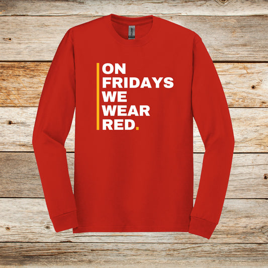 Football Long Sleeve T-Shirt - Chiefs Football - We Wear Red - Adult and Children's Tee Shirts - Sports Long Sleeve T-Shirts Graphic Avenue Red Adult Small 