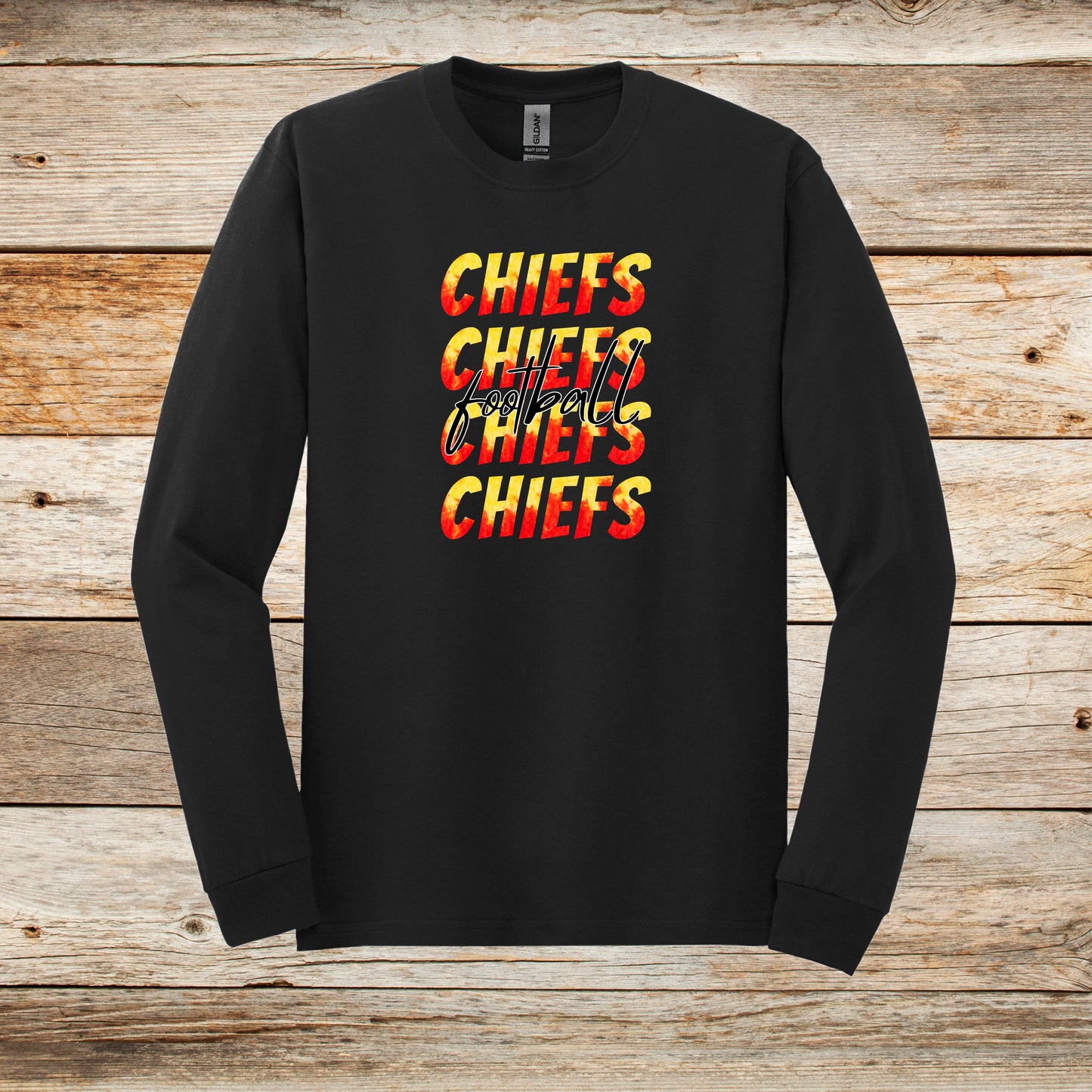 Football Long Sleeve T-Shirt - Kansas City Chiefs Football - Chiefs Football - Adult and Children's Tee Shirts - Sports Long Sleeve T-Shirts Graphic Avenue Black Adult Small 