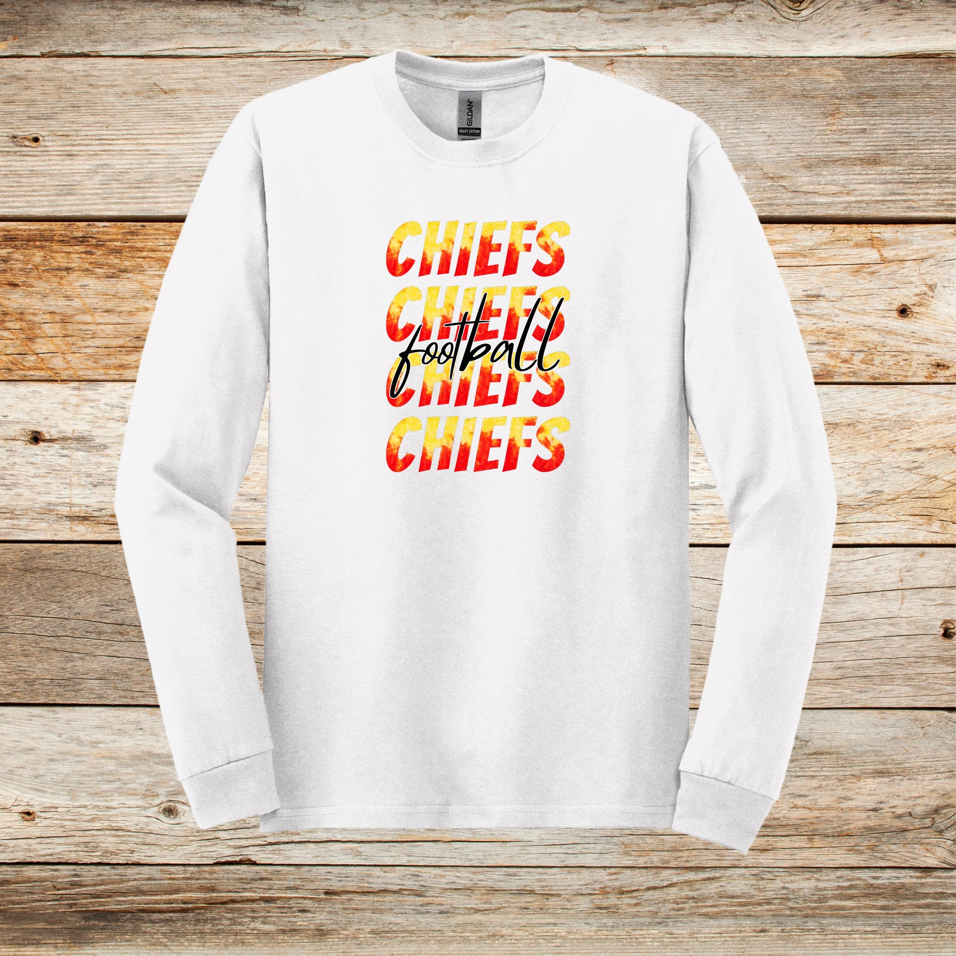 Football Long Sleeve T-Shirt - Kansas City Chiefs Football - Chiefs Football - Adult and Children's Tee Shirts - Sports Long Sleeve T-Shirts Graphic Avenue White Adult Small 
