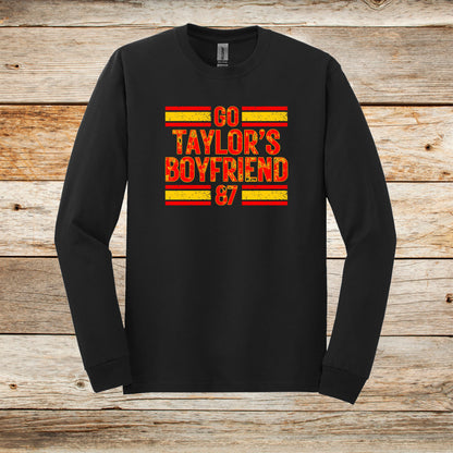 Football Long Sleeve T-Shirt - Kansas City Chiefs Football - Go Taylor's Boyfriend - Adult and Children's Tee Shirts - Sports Long Sleeve T-Shirts Graphic Avenue Black Adult Small 