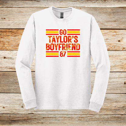 Football Long Sleeve T-Shirt - Kansas City Chiefs Football - Go Taylor's Boyfriend - Adult and Children's Tee Shirts - Sports Long Sleeve T-Shirts Graphic Avenue White Adult Small 