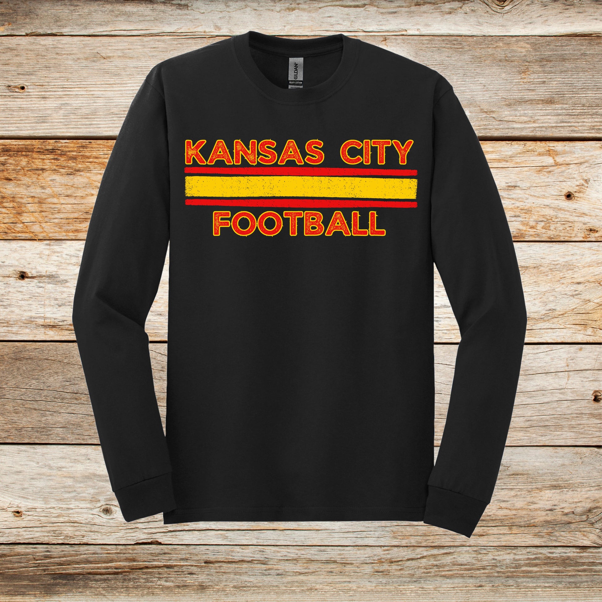 Football Long Sleeve T-Shirt - Kansas City Chiefs - Kansas City Football - Adult and Children's Tee Shirts - Sports Long Sleeve T-Shirts Graphic Avenue Black Adult Small 