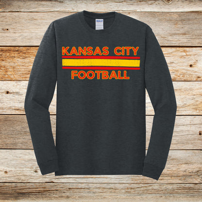 Football Long Sleeve T-Shirt - Kansas City Chiefs - Kansas City Football - Adult and Children's Tee Shirts - Sports Long Sleeve T-Shirts Graphic Avenue Dark Heather Adult Small 