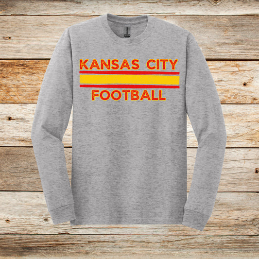 Football Long Sleeve T-Shirt - Kansas City Chiefs - Kansas City Football - Adult and Children's Tee Shirts - Sports Long Sleeve T-Shirts Graphic Avenue Sport Grey Adult Small 