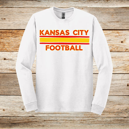 Football Long Sleeve T-Shirt - Kansas City Chiefs - Kansas City Football - Adult and Children's Tee Shirts - Sports Long Sleeve T-Shirts Graphic Avenue White Adult Small 