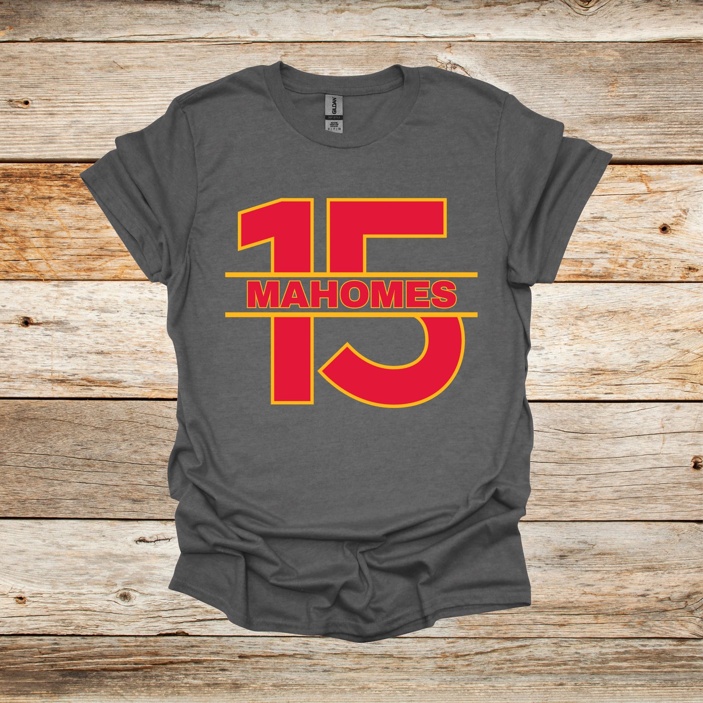 Football T-Shirt - Chiefs Football - 15 Mahomes - Adult and Children's Tee Shirts - Sports T-Shirts Graphic Avenue Graphite Heather Adult Small 