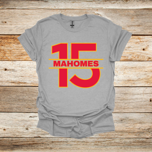 Football T-Shirt - Chiefs Football - 15 Mahomes - Adult and Children's Tee Shirts - Sports T-Shirts Graphic Avenue Sport Grey Adult Small 