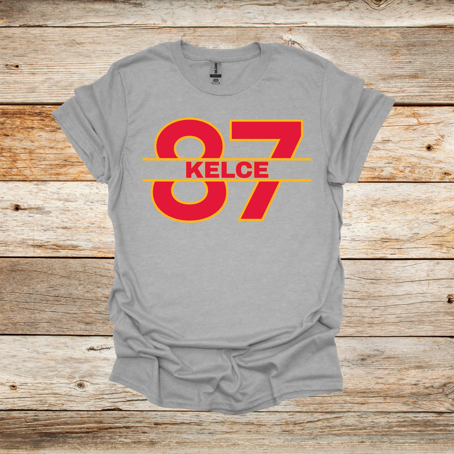 Football T-Shirt - Chiefs Football - 87 Kelce - Adult and Children's Tee Shirts - Sports T-Shirts Graphic Avenue Sport Grey Adult Small 