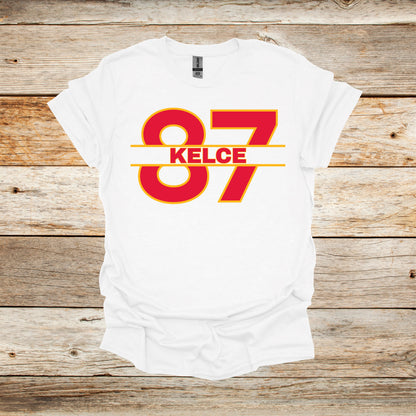 Football T-Shirt - Chiefs Football - 87 Kelce - Adult and Children's Tee Shirts - Sports T-Shirts Graphic Avenue White Adult Small 