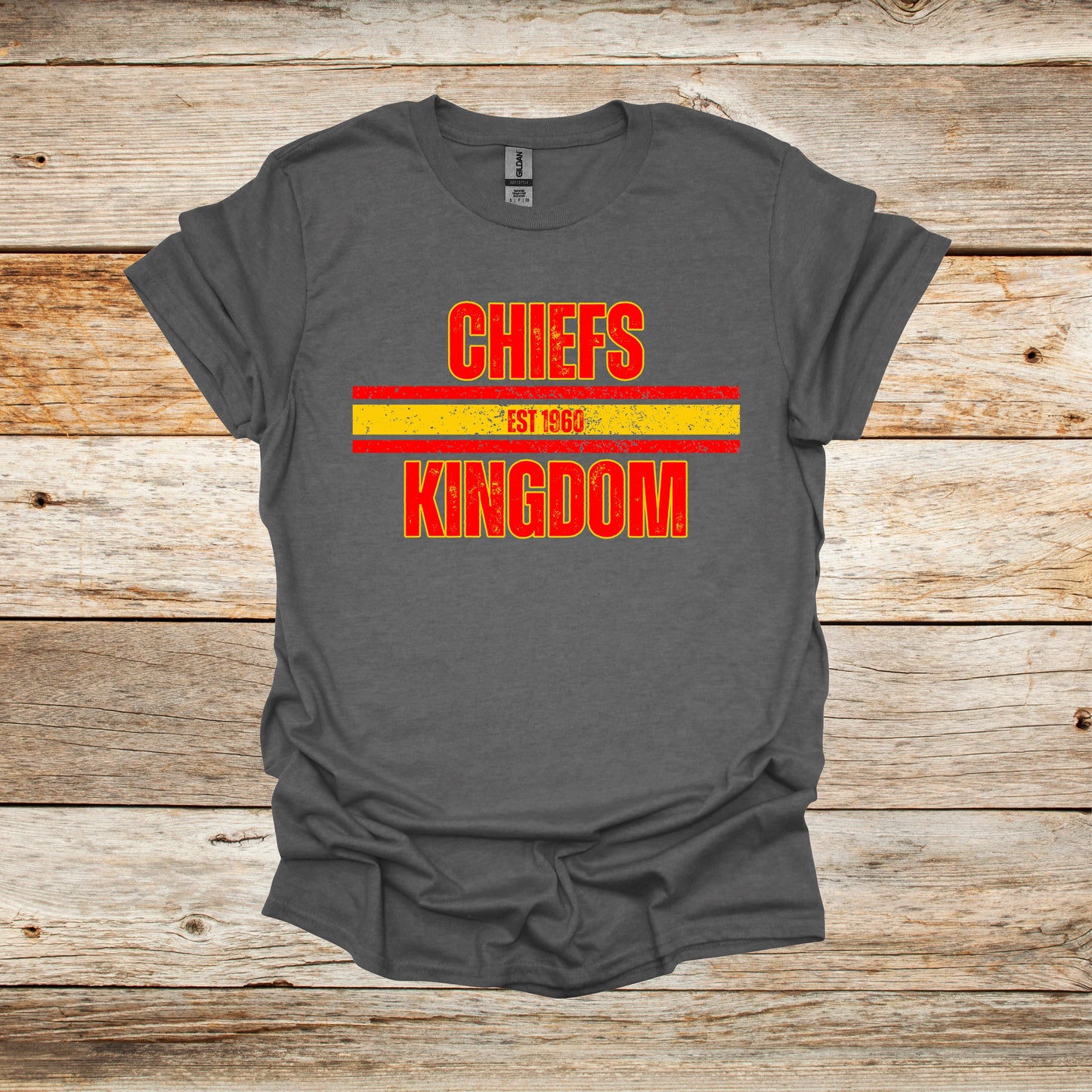 Football T-Shirt - Chiefs Football -Chiefs Kingdom - Adult and Children's Tee Shirts - Sports T-Shirts Graphic Avenue Graphite Heather Adult Small 