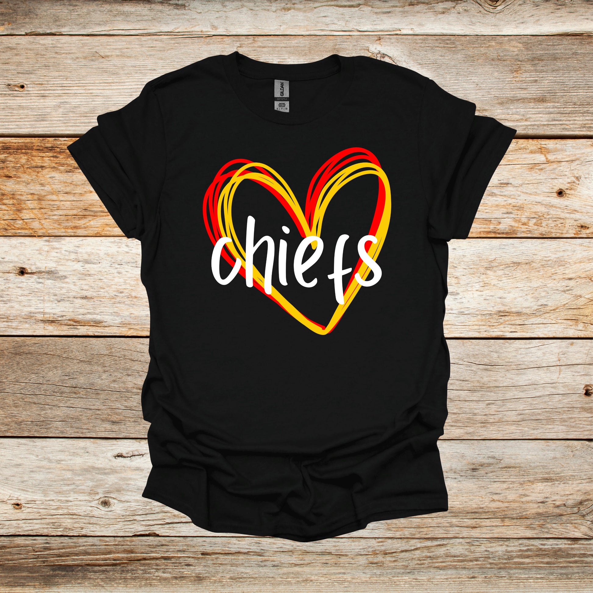 Football T-Shirt - Kansas City Chiefs - Adult and Children's Tee Shirts - Sports T-Shirts Graphic Avenue Black Adult Small 