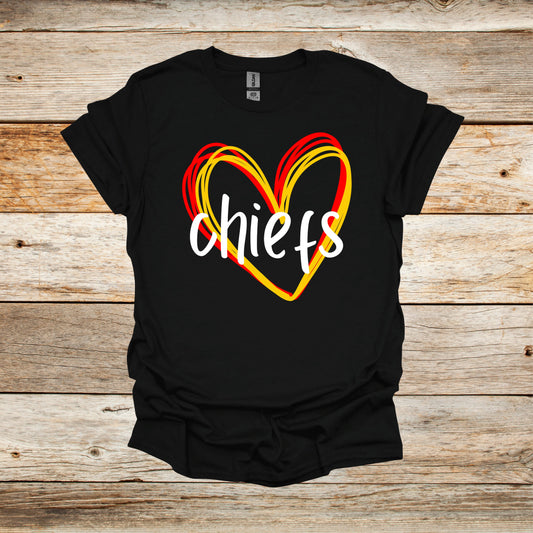 Football T-Shirt - Kansas City Chiefs - Adult and Children's Tee Shirts - Sports T-Shirts Graphic Avenue Black Adult Small 