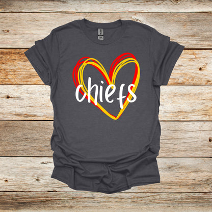 Football T-Shirt - Kansas City Chiefs - Adult and Children's Tee Shirts - Sports T-Shirts Graphic Avenue Dark Heather Adult Small 