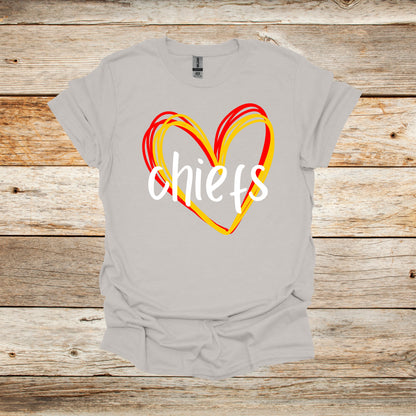Football T-Shirt - Kansas City Chiefs - Adult and Children's Tee Shirts - Sports T-Shirts Graphic Avenue Ice Grey Adult Small 