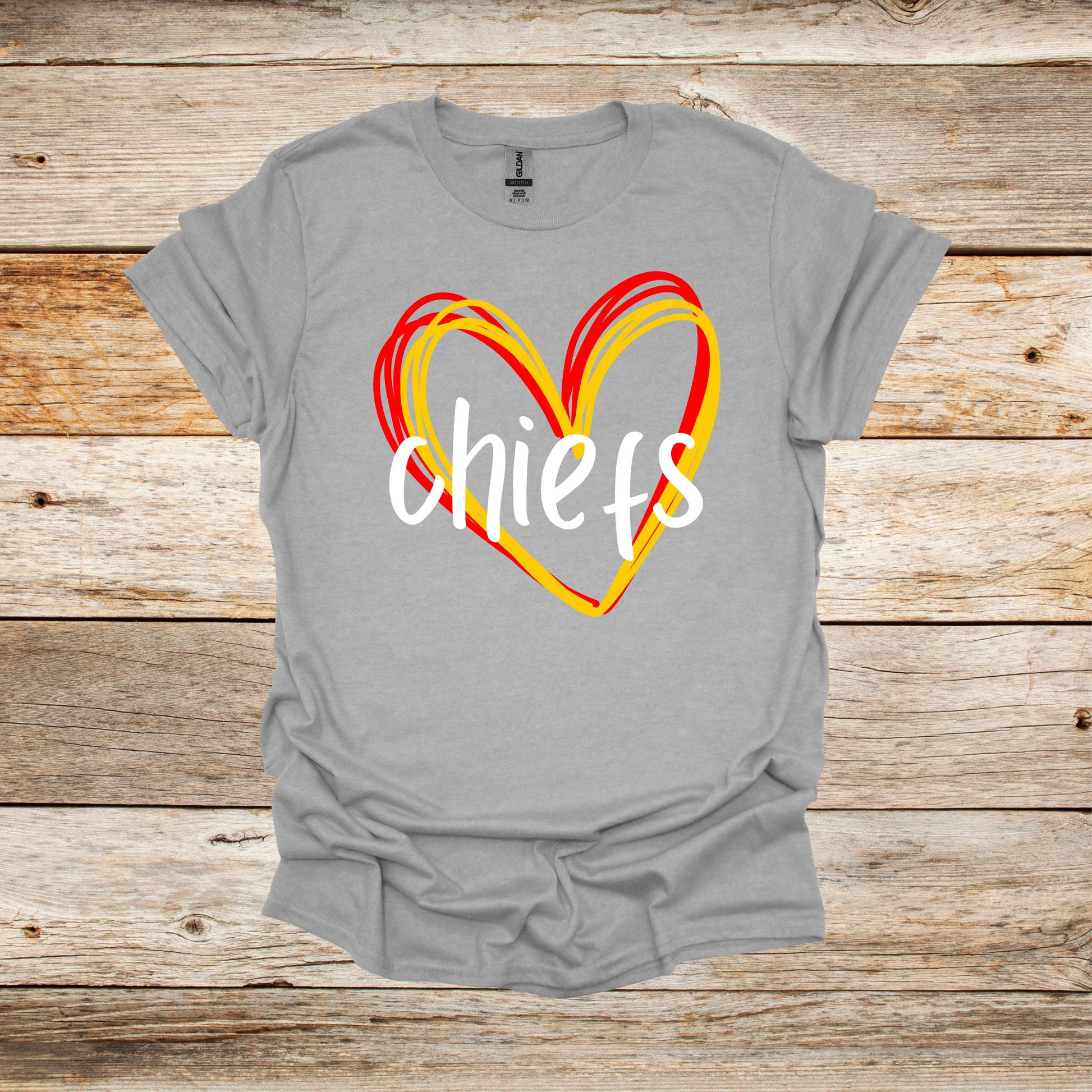 Football T-Shirt - Kansas City Chiefs - Adult and Children's Tee Shirts - Sports T-Shirts Graphic Avenue Sport Grey Adult Small 