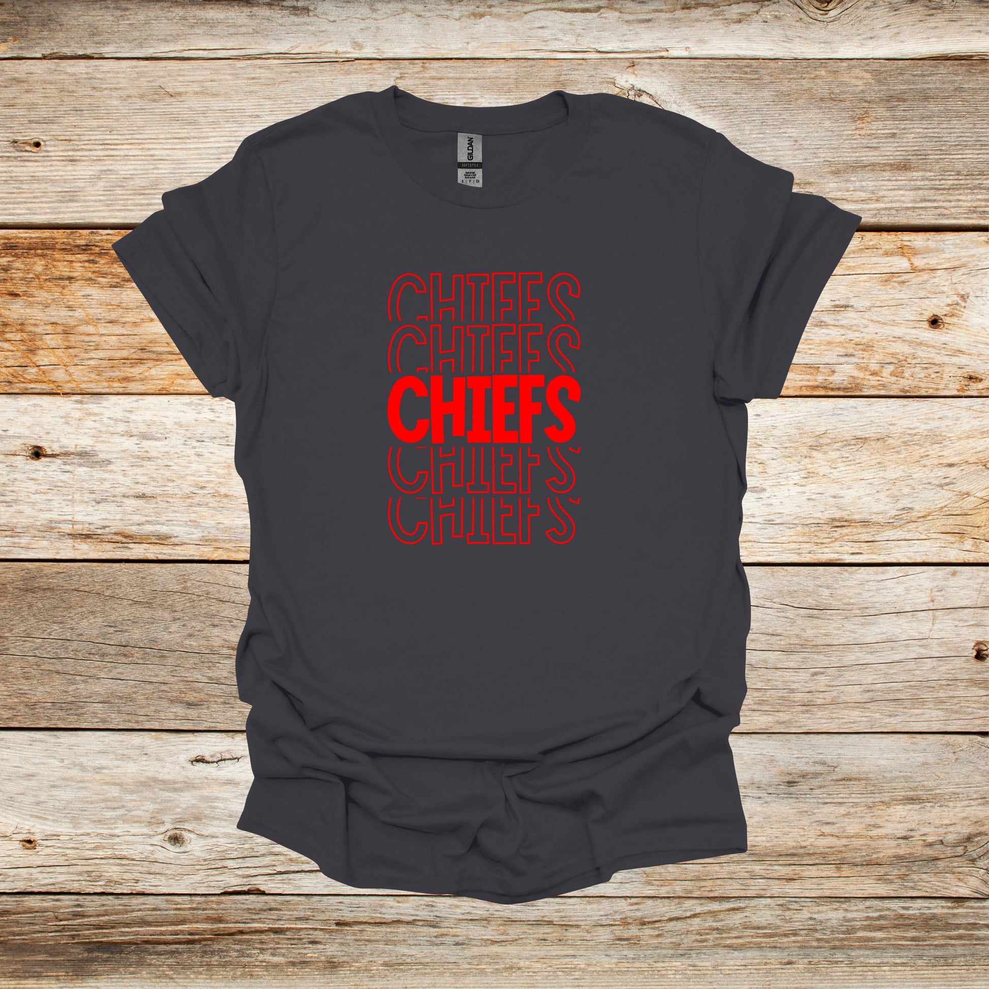 Football T-Shirt - Kansas City Chiefs - Chiefs - Adult and Children's Tee Shirts - Chiefs - Sports T-Shirts Graphic Avenue Charcoal Adult Small 