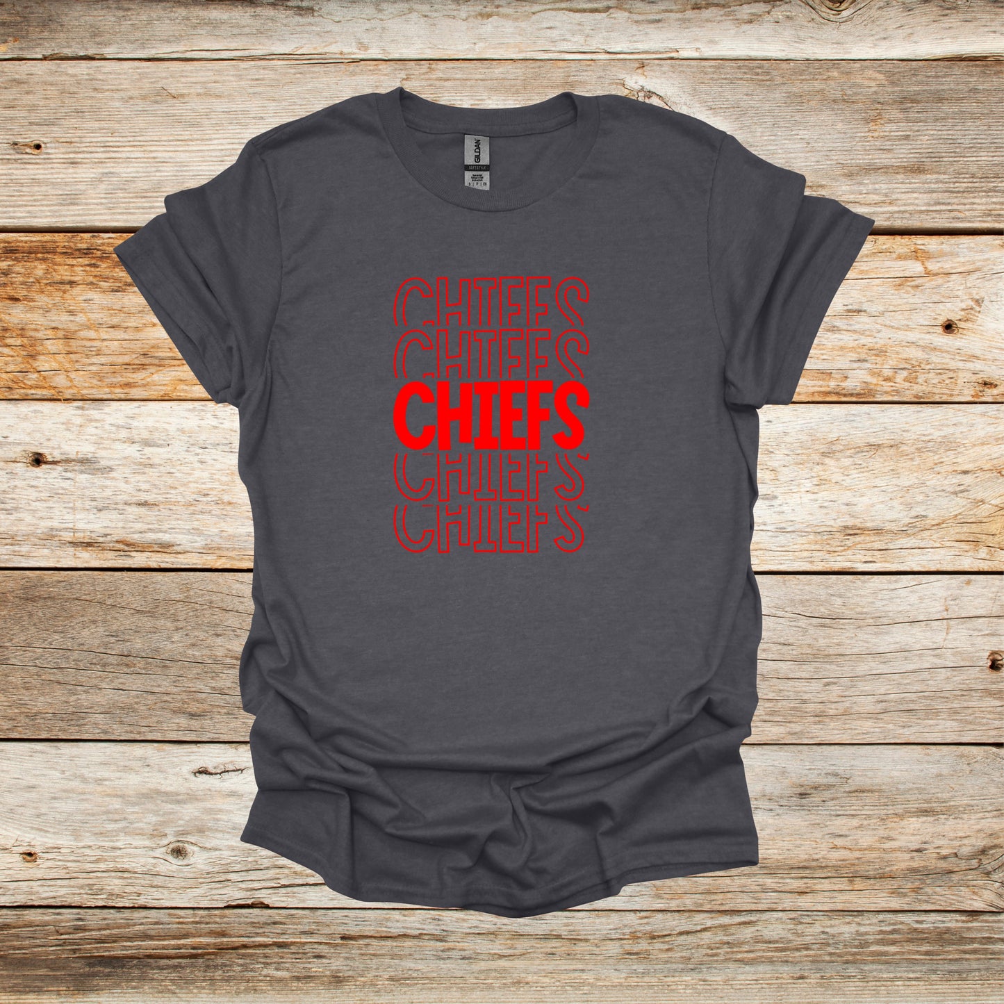Football T-Shirt - Kansas City Chiefs - Chiefs - Adult and Children's Tee Shirts - Chiefs - Sports T-Shirts Graphic Avenue Dark Heather Adult Small 