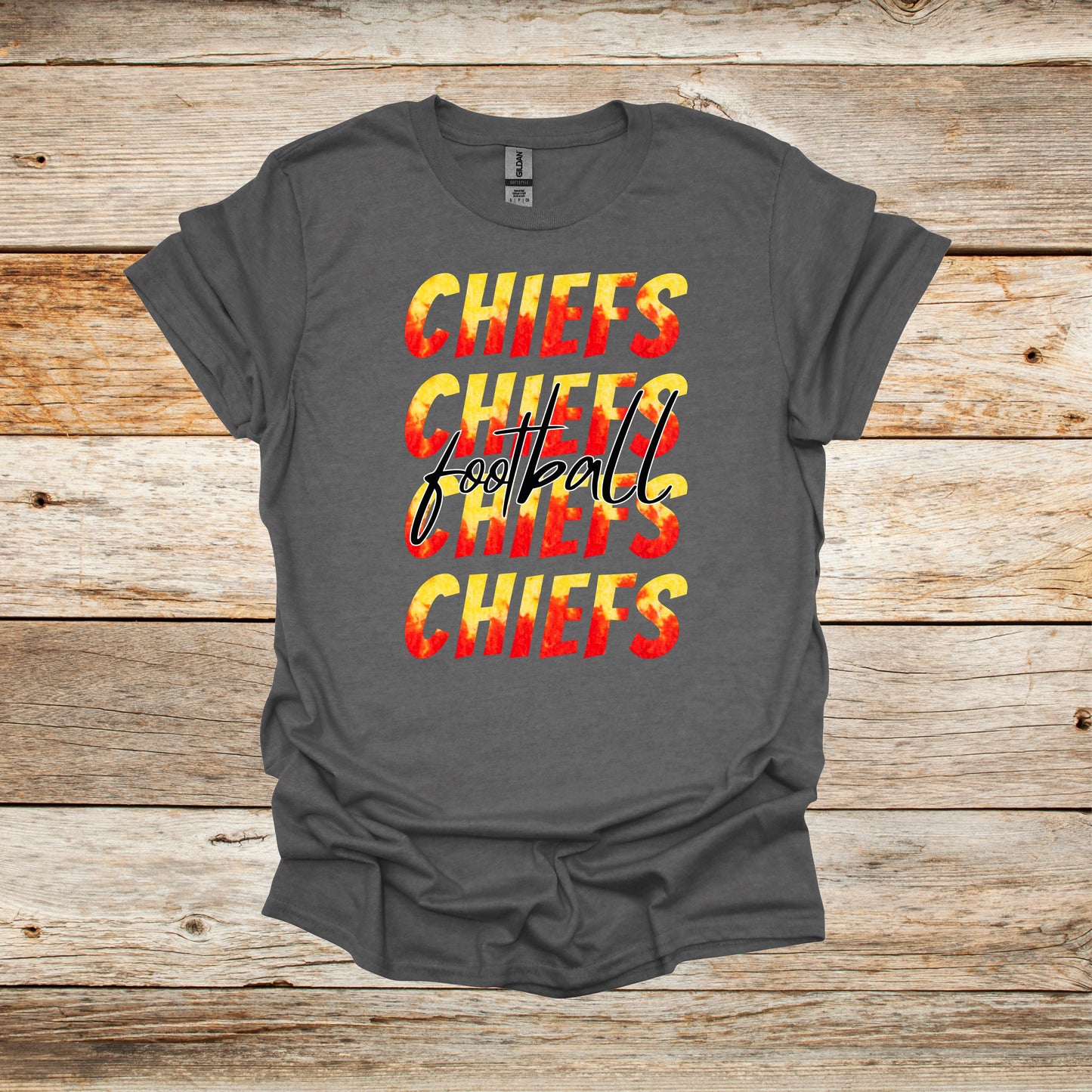 Football T-Shirt - Kansas City Chiefs - Chiefs Football - Adult and Children's Tee Shirts - Sports T-Shirts Graphic Avenue Graphite Heather Adult Small 