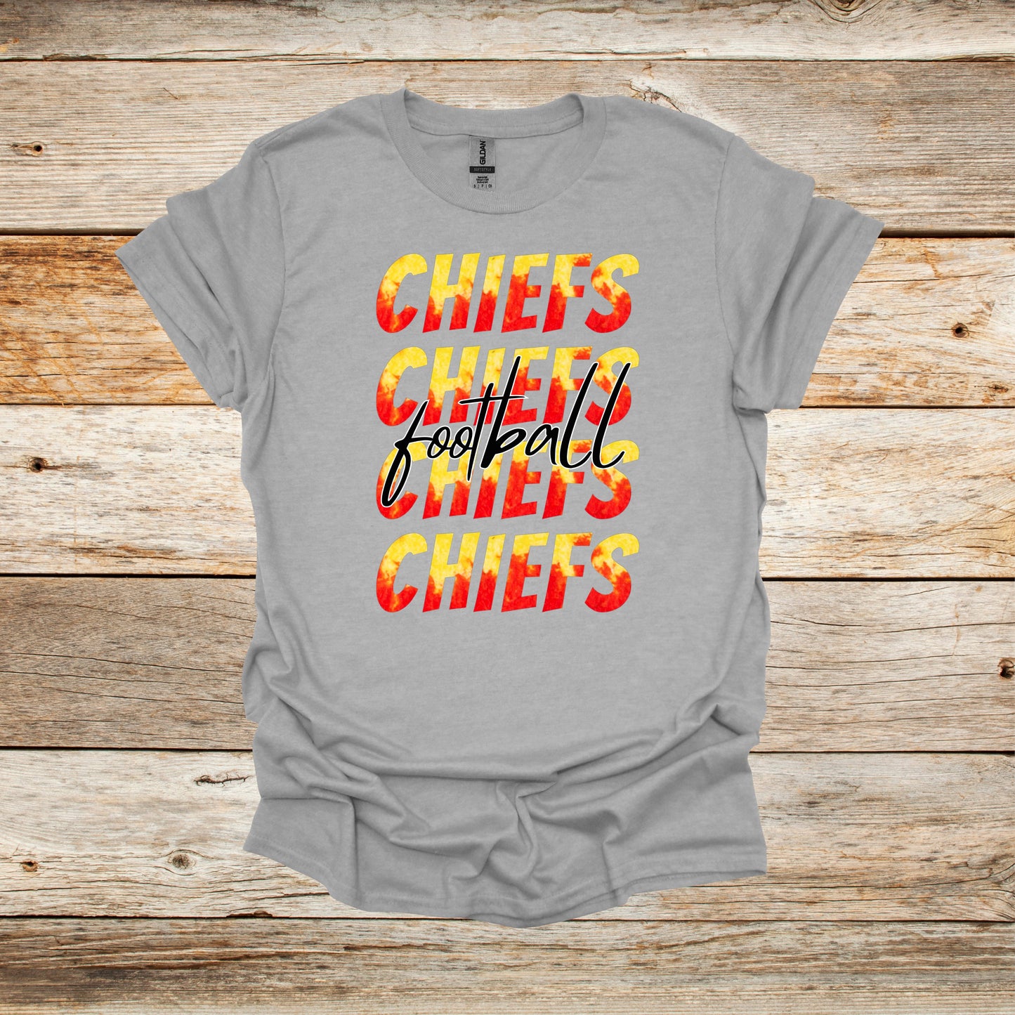 Football T-Shirt - Kansas City Chiefs - Chiefs Football - Adult and Children's Tee Shirts - Sports T-Shirts Graphic Avenue Sport Grey Adult Small 