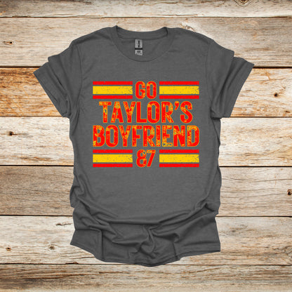Football T-Shirt - Kansas City Chiefs - Go Taylor's Boyfriend - Adult and Children's Tee Shirts - Sports T-Shirts Graphic Avenue Graphite Heather Adult Small 
