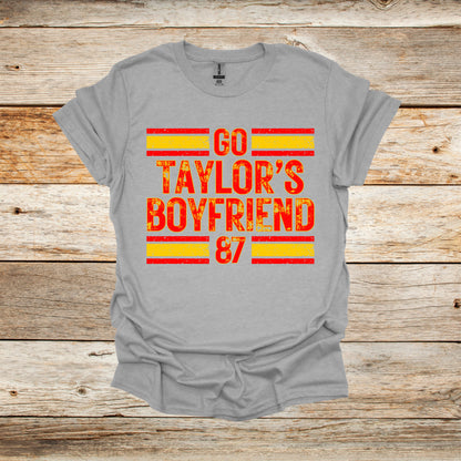 Football T-Shirt - Kansas City Chiefs - Go Taylor's Boyfriend - Adult and Children's Tee Shirts - Sports T-Shirts Graphic Avenue Sport Grey Adult Small 