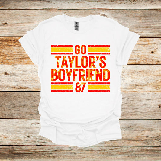 Football T-Shirt - Kansas City Chiefs - Go Taylor's Boyfriend - Adult and Children's Tee Shirts - Sports T-Shirts Graphic Avenue White Adult Small 