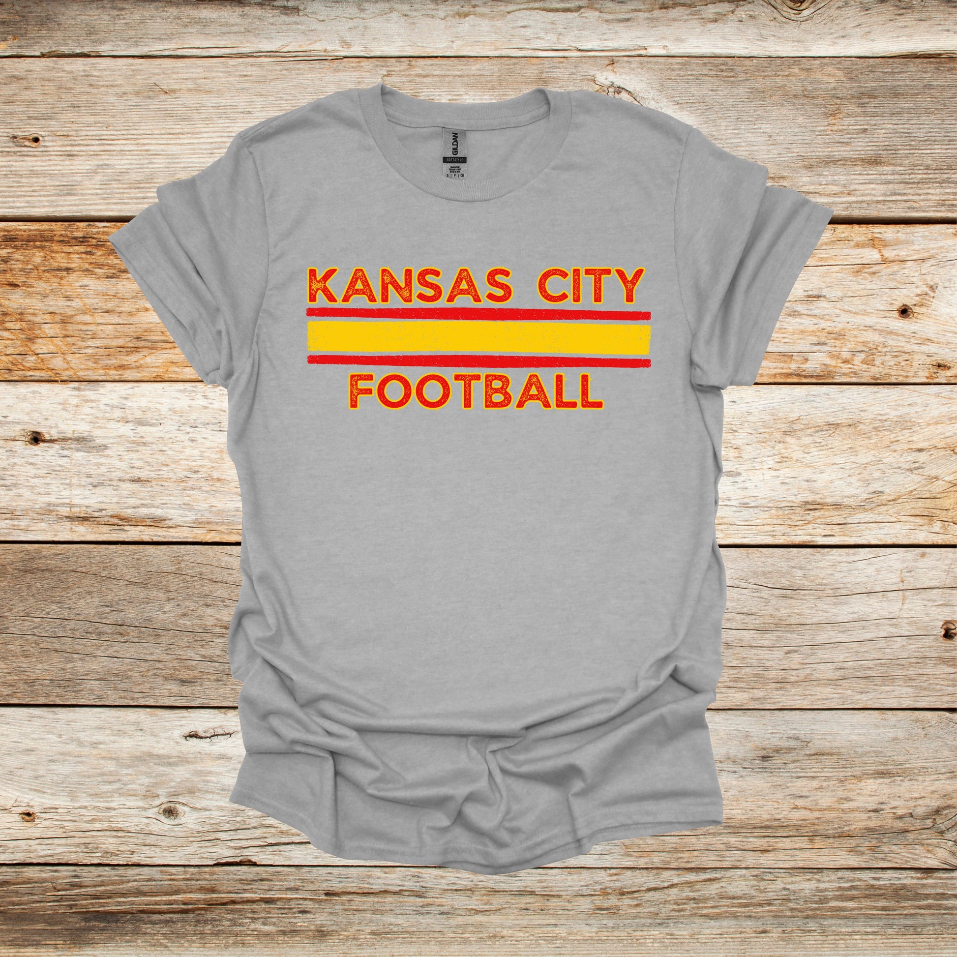 Football T-Shirt - Kansas City Chiefs - Kansas City Football - Adult and Children's Tee Shirts - Chiefs - Sports T-Shirts Graphic Avenue Sport Grey Adult Small 