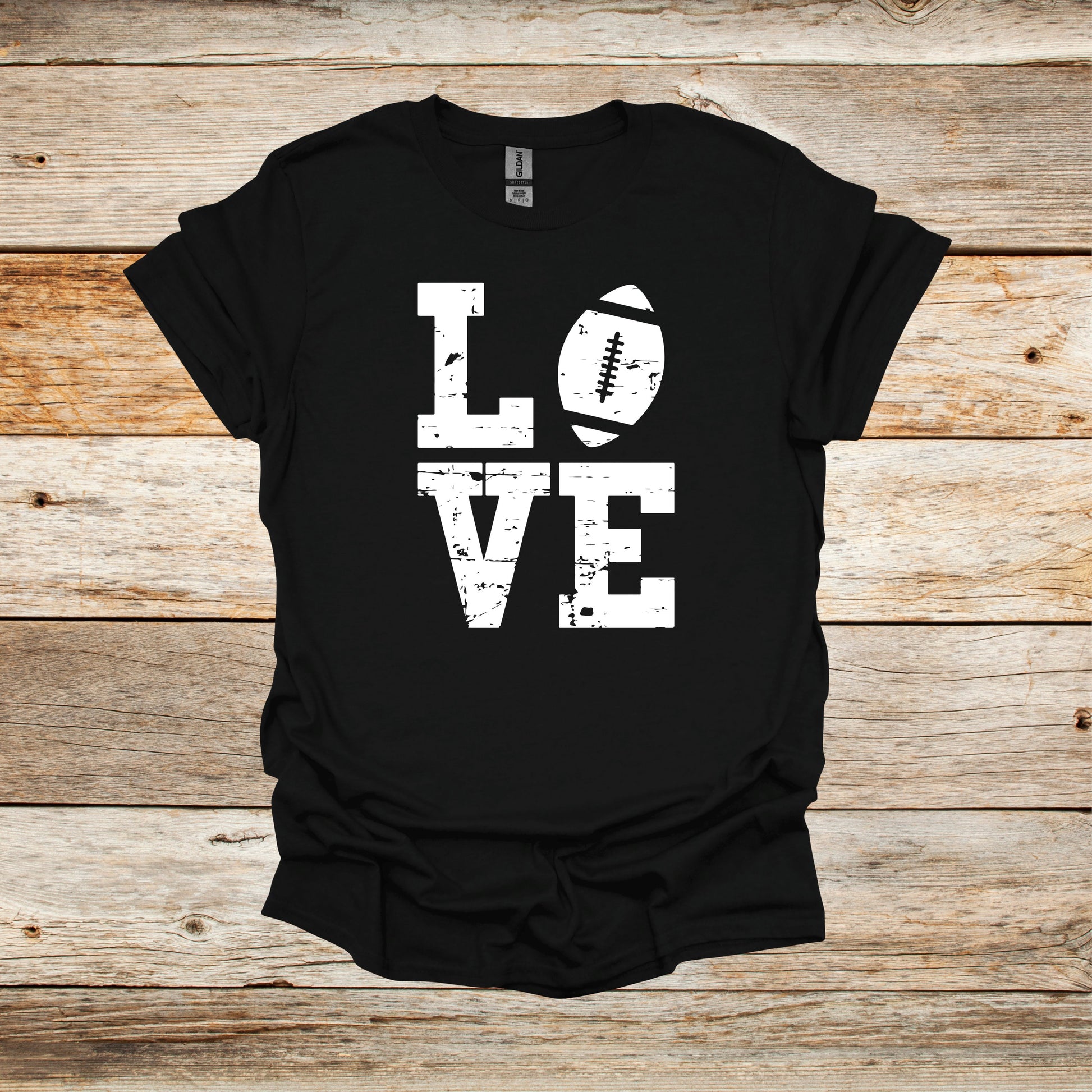 Football T-Shirt - LOVE - Adult and Children's Tee Shirts - Sports T-Shirts Graphic Avenue Black Adult Small 