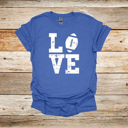 Football T-Shirt - LOVE - Adult and Children's Tee Shirts - Sports T-Shirts Graphic Avenue Heather Royal Adult Small 
