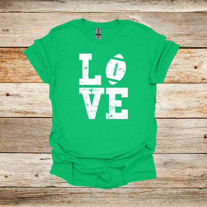 Football T-Shirt - LOVE - Adult and Children's Tee Shirts - Sports T-Shirts Graphic Avenue Irish Green Adult Small 