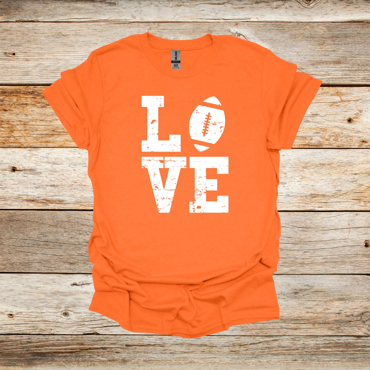 Football T-Shirt - LOVE - Adult and Children's Tee Shirts - Sports T-Shirts Graphic Avenue Orange Adult Small 