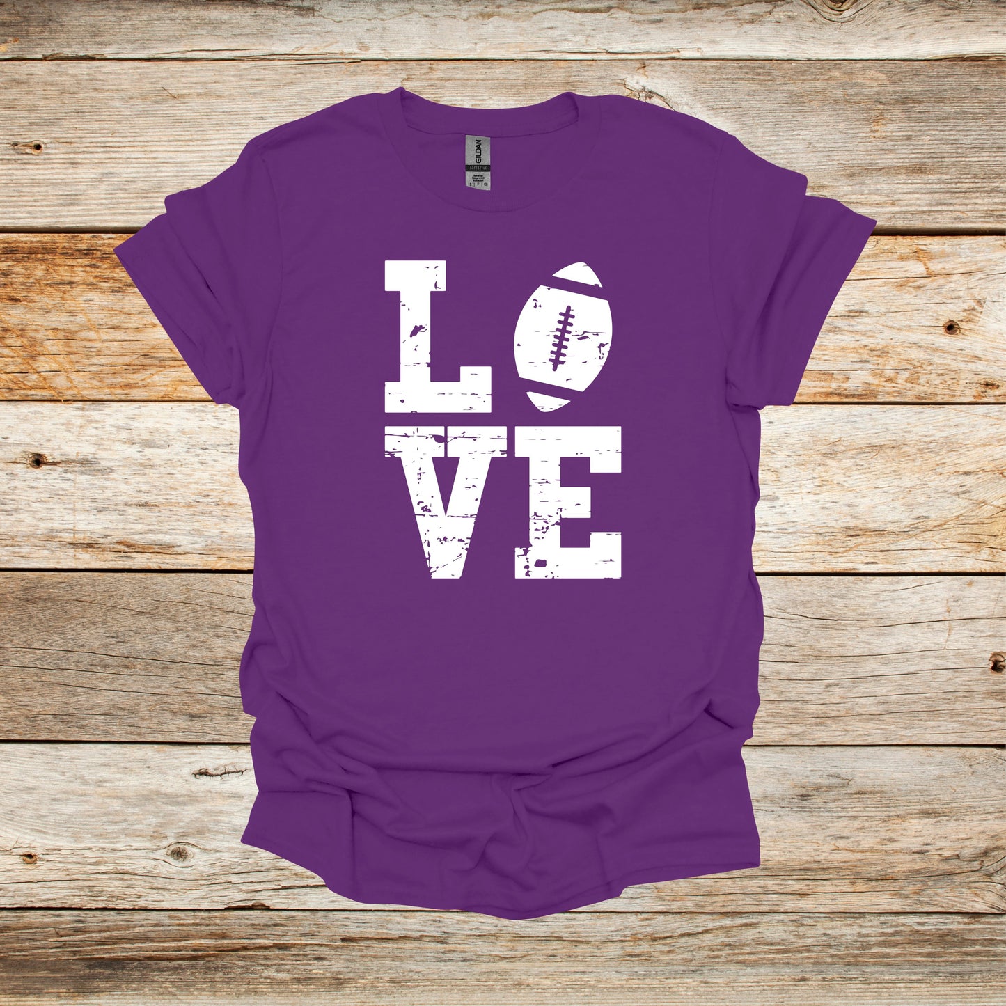 Football T-Shirt - LOVE - Adult and Children's Tee Shirts - Sports T-Shirts Graphic Avenue Purple Adult Small 