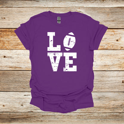 Football T-Shirt - LOVE - Adult and Children's Tee Shirts - Sports T-Shirts Graphic Avenue Purple Adult Small 
