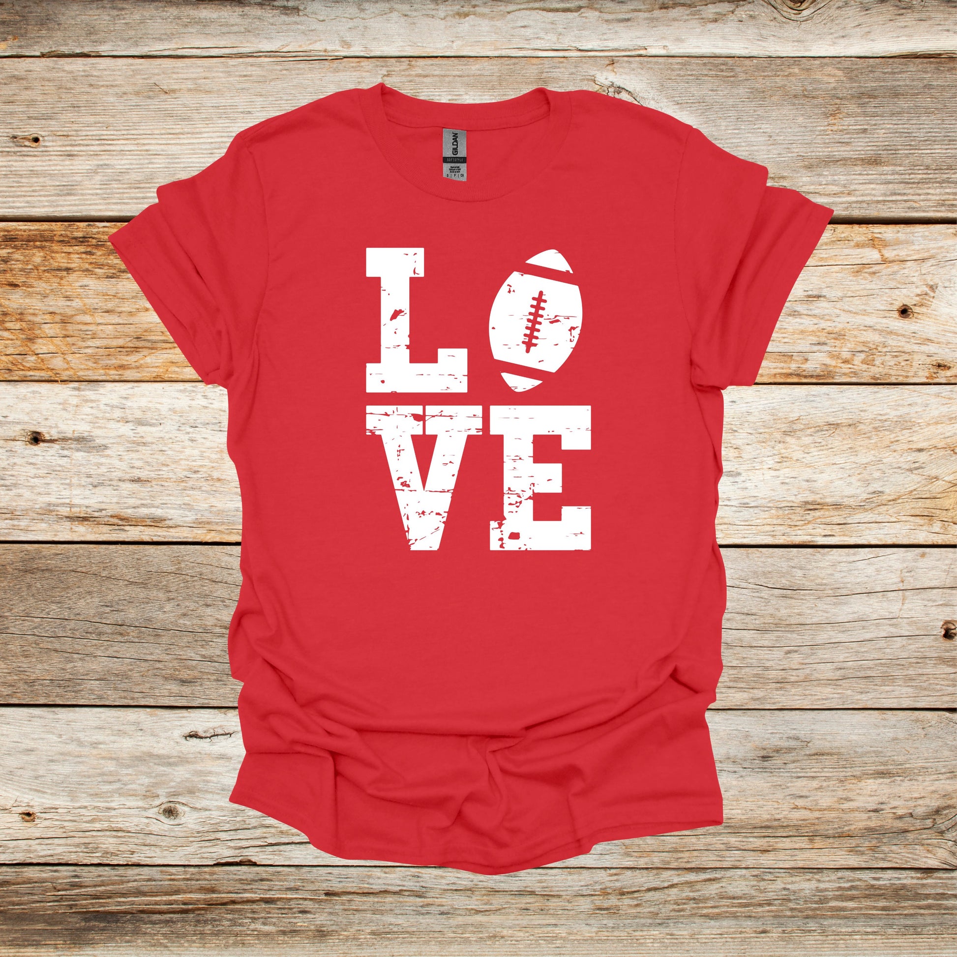 Football T-Shirt - LOVE - Adult and Children's Tee Shirts - Sports T-Shirts Graphic Avenue Red Adult Small 
