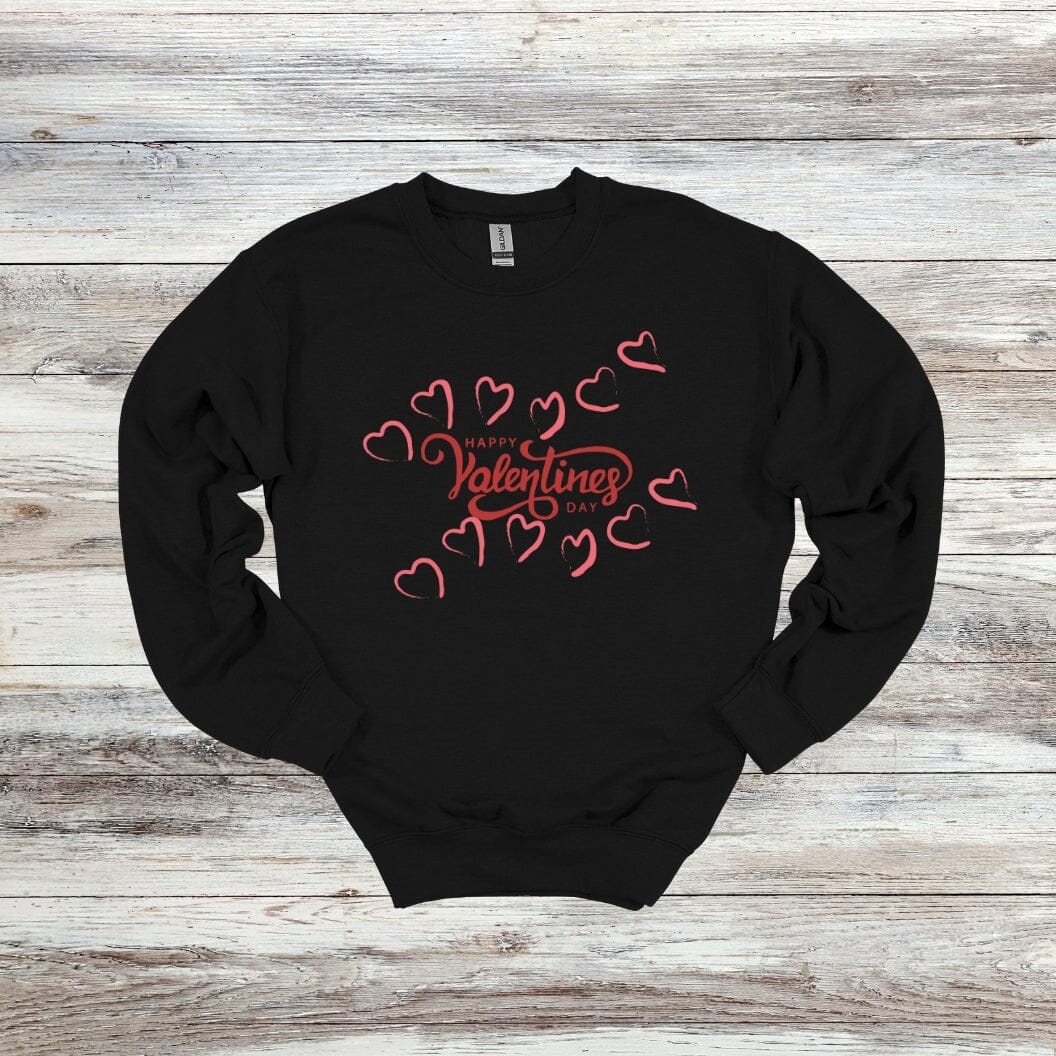 Happy Valentine's Day - Hearts - Valentine's Day - 2024 - Adult and Youth Crewneck Sweatshirts and Tee Shirts Crewneck Sweatshirt Graphic Avenue Crewneck Sweatshirt Black Adult Small