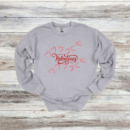 Happy Valentine's Day - Hearts - Valentine's Day - 2024 - Adult and Youth Crewneck Sweatshirts and Tee Shirts Crewneck Sweatshirt Graphic Avenue Crewneck Sweatshirt Sport Grey Adult Small