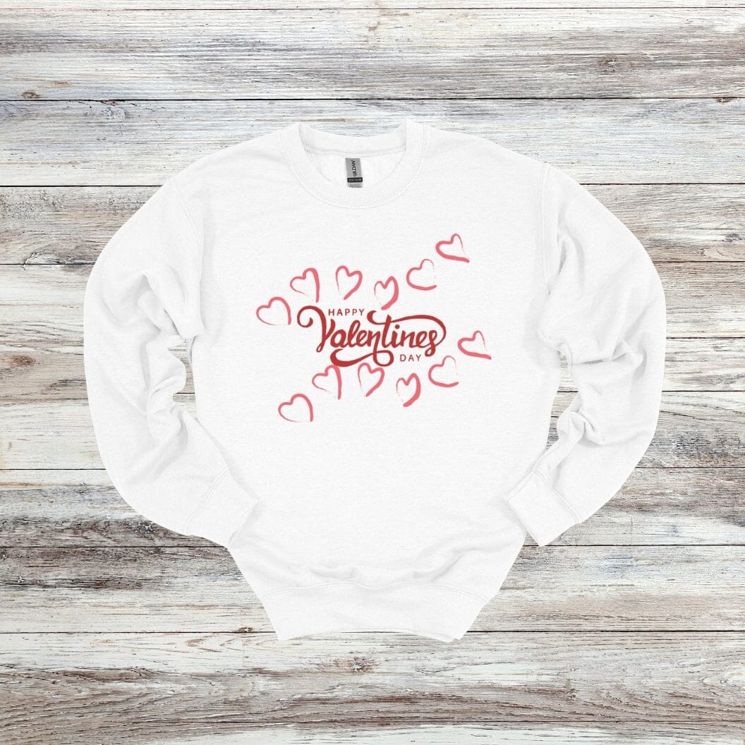 Happy Valentine's Day - Hearts - Valentine's Day - 2024 - Adult and Youth Crewneck Sweatshirts and Tee Shirts Crewneck Sweatshirt Graphic Avenue Crewneck Sweatshirt White Adult Small