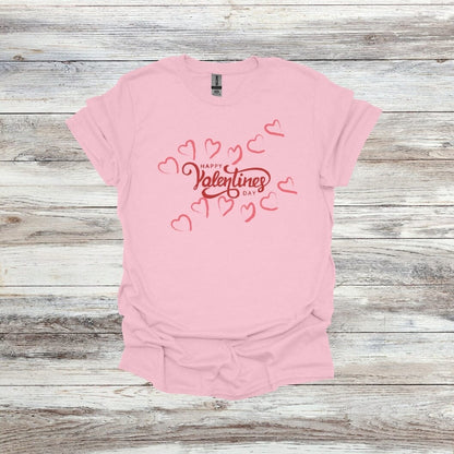 Happy Valentine's Day - Hearts - Valentine's Day - 2024 - Adult and Youth Crewneck Sweatshirts and Tee Shirts Crewneck Sweatshirt Graphic Avenue Tee Shirt Light Pink Adult Small