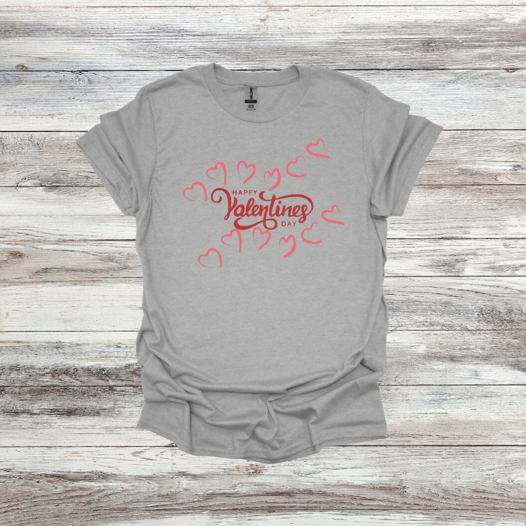 Happy Valentine's Day - Hearts - Valentine's Day - 2024 - Adult and Youth Crewneck Sweatshirts and Tee Shirts Crewneck Sweatshirt Graphic Avenue Tee Shirt Sport Grey Adult Small