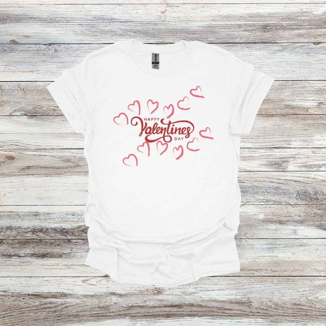 Happy Valentine's Day - Hearts - Valentine's Day - 2024 - Adult and Youth Crewneck Sweatshirts and Tee Shirts Crewneck Sweatshirt Graphic Avenue Tee Shirt White Adult Small