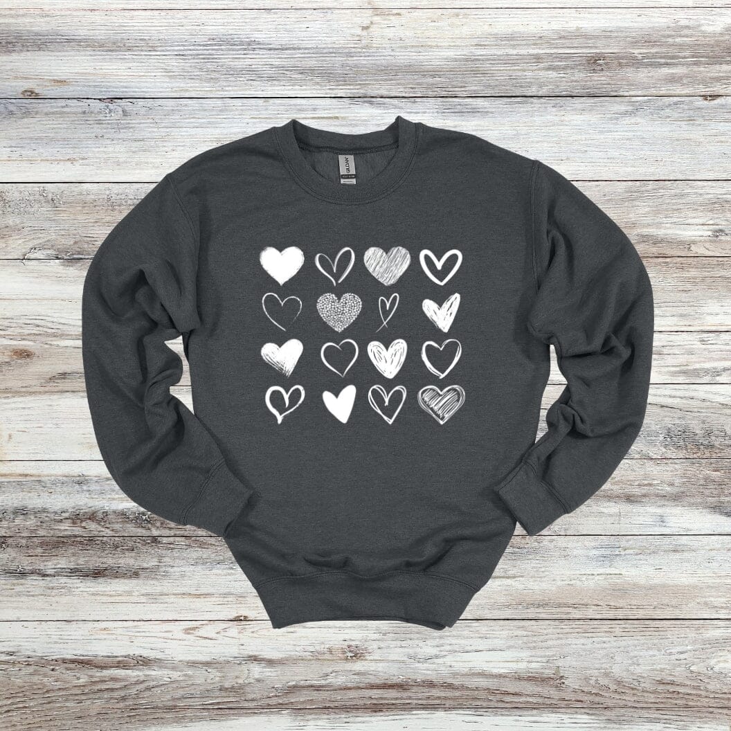 Hearts - Valentines Day - 2024 - Adult and Youth Crewneck Sweatshirts and Tee Shirts Crewneck Sweatshirt Graphic Avenue Crewneck Sweatshirt Dark Heather Adult Small