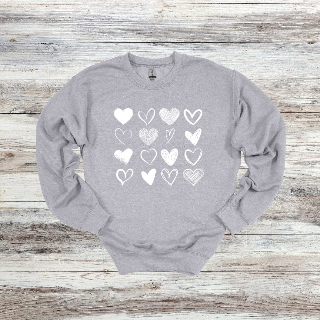 Hearts - Valentines Day - 2024 - Adult and Youth Crewneck Sweatshirts and Tee Shirts Crewneck Sweatshirt Graphic Avenue Crewneck Sweatshirt Sport Grey Adult Small