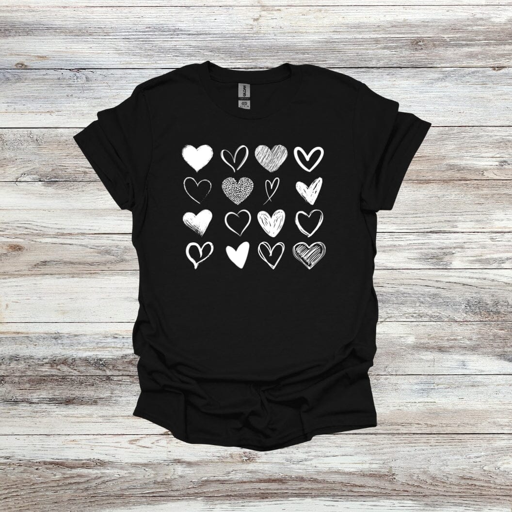 Hearts - Valentines Day - 2024 - Adult and Youth Crewneck Sweatshirts and Tee Shirts Crewneck Sweatshirt Graphic Avenue Tee Shirt Black Adult Small