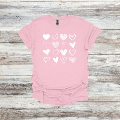 Hearts - Valentines Day - 2024 - Adult and Youth Crewneck Sweatshirts and Tee Shirts Crewneck Sweatshirt Graphic Avenue Tee Shirt Light Pink Adult Small