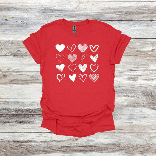 Hearts - Valentines Day - 2024 - Adult and Youth Crewneck Sweatshirts and Tee Shirts Crewneck Sweatshirt Graphic Avenue Tee Shirt Red Adult Small