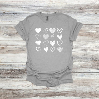 Hearts - Valentines Day - 2024 - Adult and Youth Crewneck Sweatshirts and Tee Shirts Crewneck Sweatshirt Graphic Avenue Tee Shirt Sport Grey Adult Small