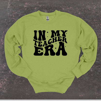In My Teacher Era - Teacher Crewneck Sweatshirt - Adult Sweatshirts Crewneck Sweatshirt Graphic Avenue Kiwi Adult Small 