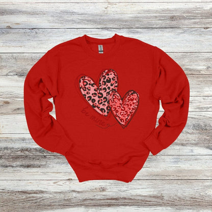 Leopard Hearts - Be Mine - Valentines Day - 2024 - Adult and Youth Crewneck Sweatshirts and Tee Shirts Crewneck Sweatshirt Graphic Avenue Crewneck Sweatshirt Red Adult Small